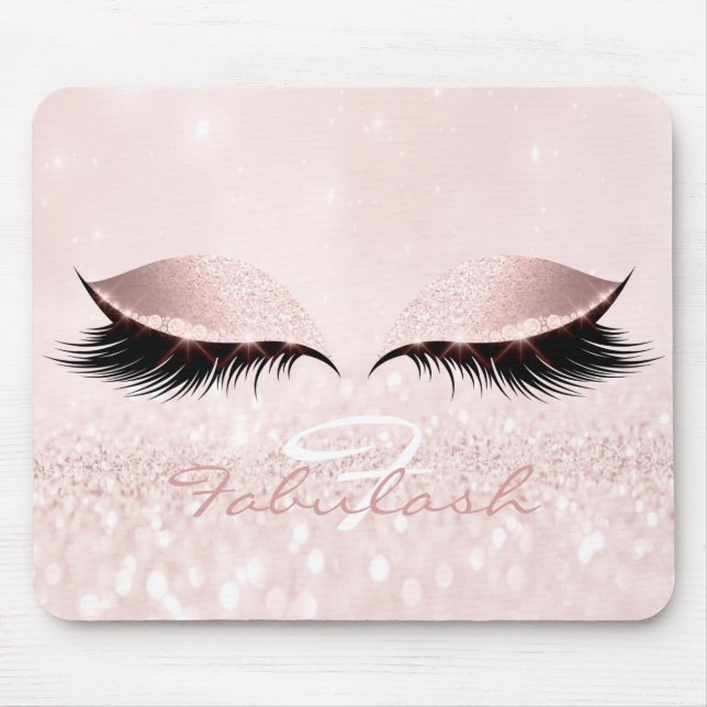 Glitter Girly Monogram Namn Beauty Lash Rosa Musmatta (Framsidan)