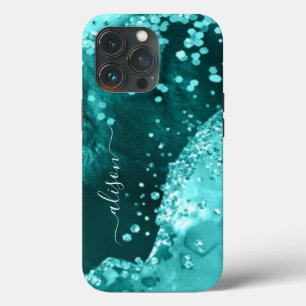 Glitter Girly Sparkle Födelsedag Teal Aqua Blå
