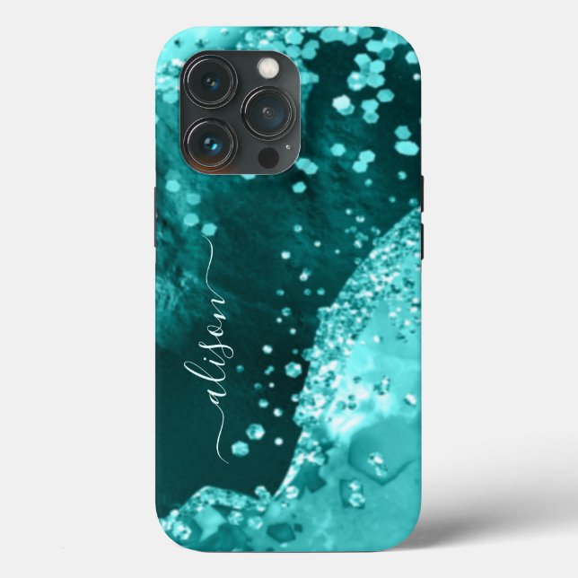 Glitter Girly Sparkle Födelsedag Teal Aqua Blå (Baksida )