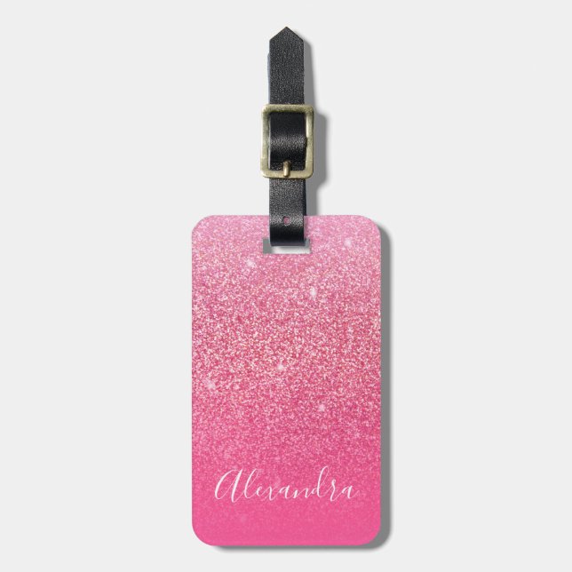 Glitter Girly Sparkly Ro Rosa Namn Bagagebricka (Vertikal Framsida)