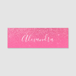 Glitter Girly Sparkly Ro Rosa Script Namn Anpassni Namnbricka