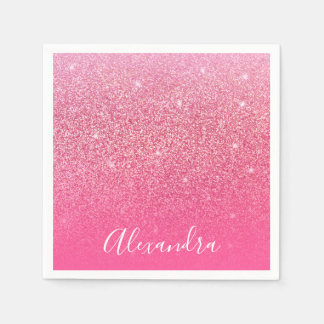 Glitter Girly Sparkly Ro Rosa Script Namn Anpassni Pappersservett