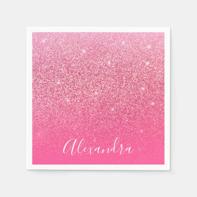 Glitter Girly Sparkly Ro Rosa Script Namn Anpassni Pappersservett (Framsidan)