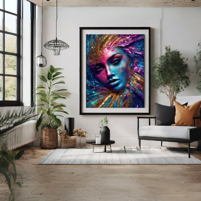 Glitter Girly Woman Ansikte Modern Art Poster (Glitter Woman Face Abstract Art Poster)