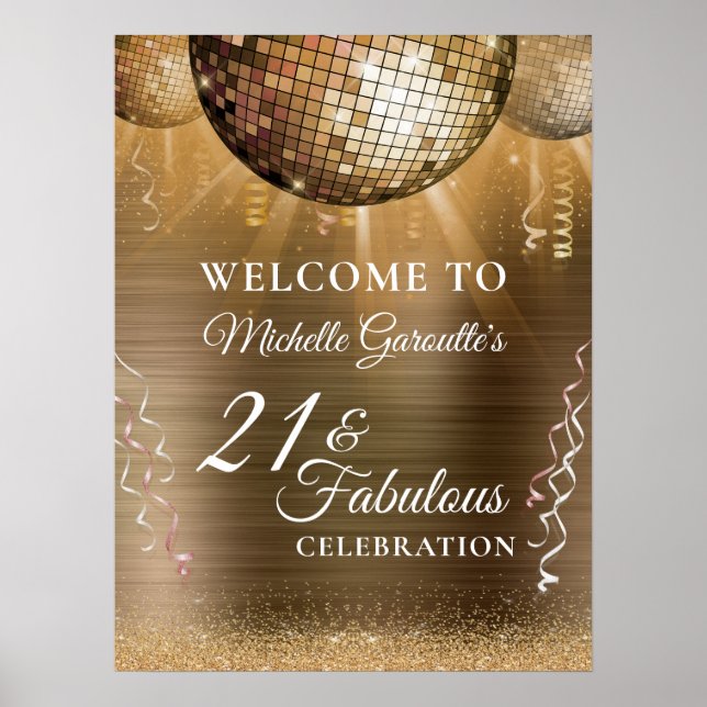 Glitter Glam 21 & Fabulous Guld Disco Boll Poster (Framsidan)