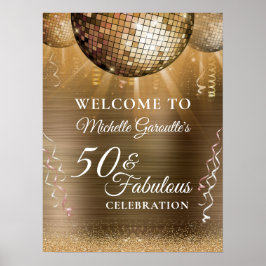 Glitter Glam 50 & Fabulous Guld Disco Boll Poster