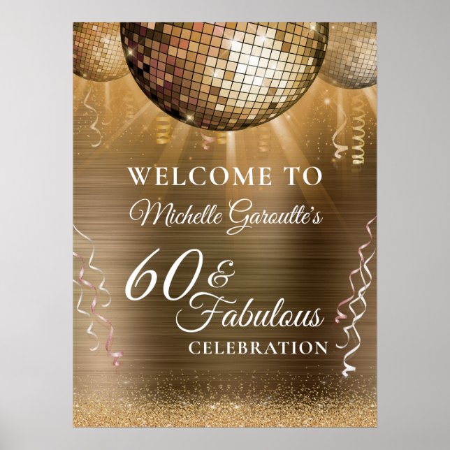 Glitter Glam 60 & Fabulous Guld Disco Boll Poster (Framsidan)