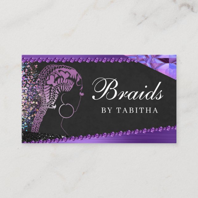 Glitter Glam Abstrakt Modern Hair Braiding Salon B Visitkort (Framsida)