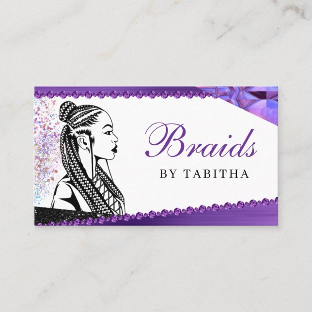 Glitter Glam Abstrakt Modern Hair Braiding Salon B Visitkort (Framsida)