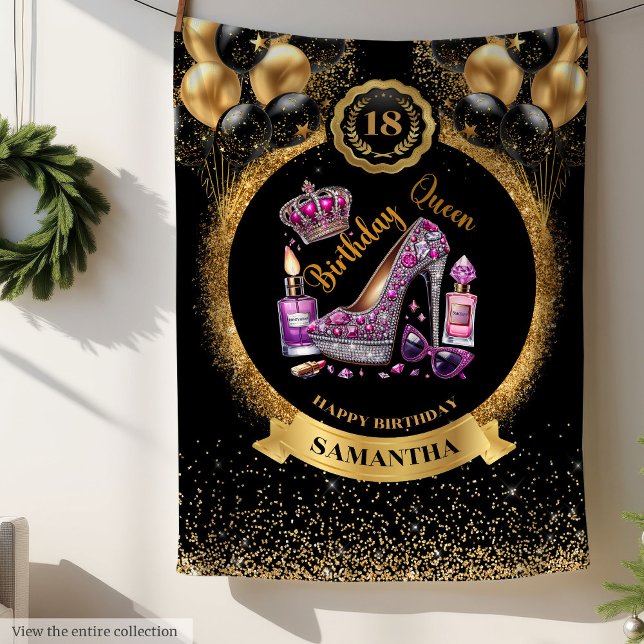 Glitter Glam Födelsedagsdrottning Höga klackar Fil Fleecefilt (Glitter Glam Birthday Queen High Heels Blanket)