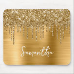 Glitter Glam i Guld Musmatta<br><div class="desc">Anpassa det moderna handskrivna stil-skriptet för att skapa din egen muspekare. Lägg till en monogramsstart för att skapa en första inledande namn-kombination. Flickfaux guld glitter droppar och borstad metall-folie som kommer att skrivas ut som ett foto på din design.</div>