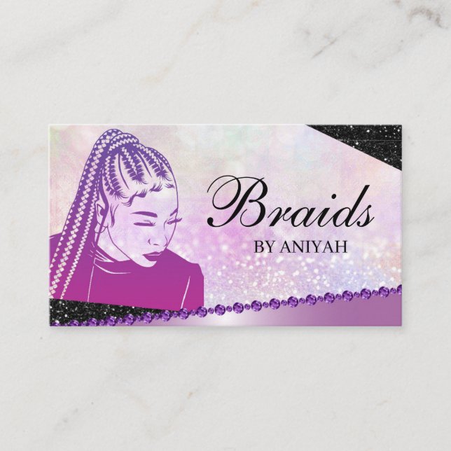 Glitter Glam Modern Hair Braiding Salon Visitkort (Framsida)