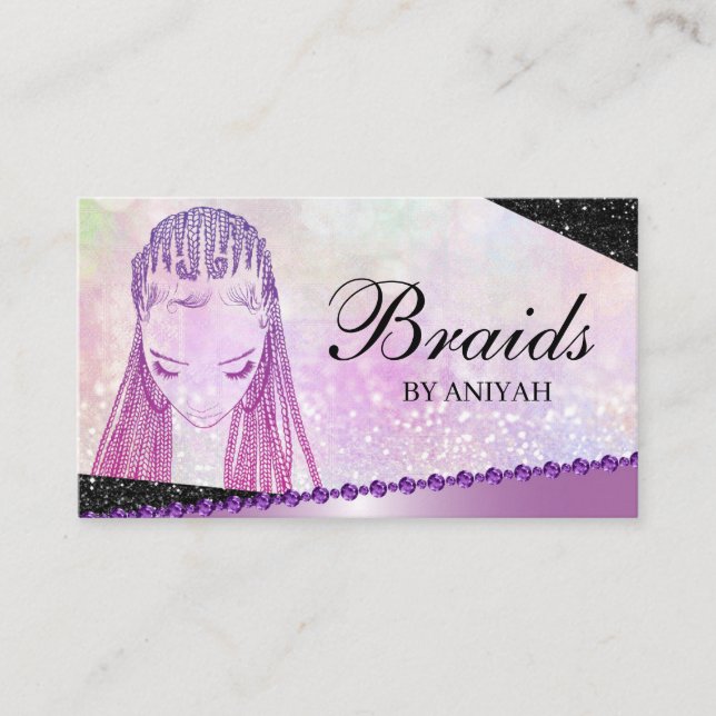 Glitter Glam Modern Hair Braiding Salon Visitkort (Framsida)