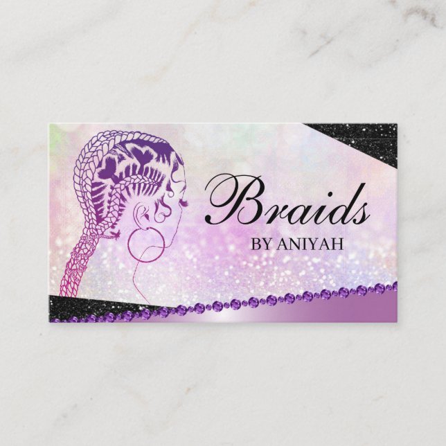 Glitter Glam Modern Hair Braiding Salon Visitkort (Framsida)