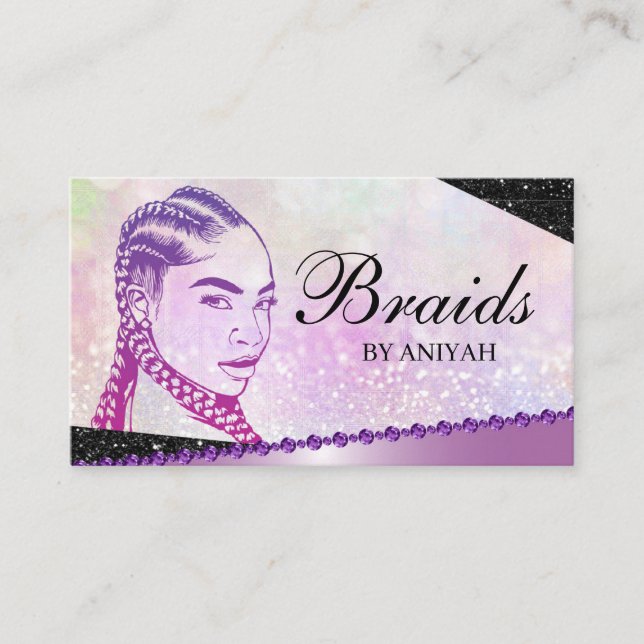 Glitter Glam Modern Hair Braiding Salon Visitkort (Framsida)