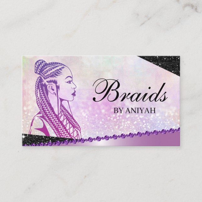 Glitter Glam Modern Hair Braiding Salon Visitkort (Framsida)