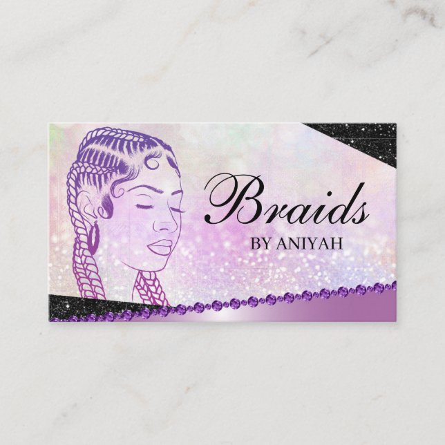 Glitter Glam Modern Hair Braiding Salon Visitkort (Framsida)
