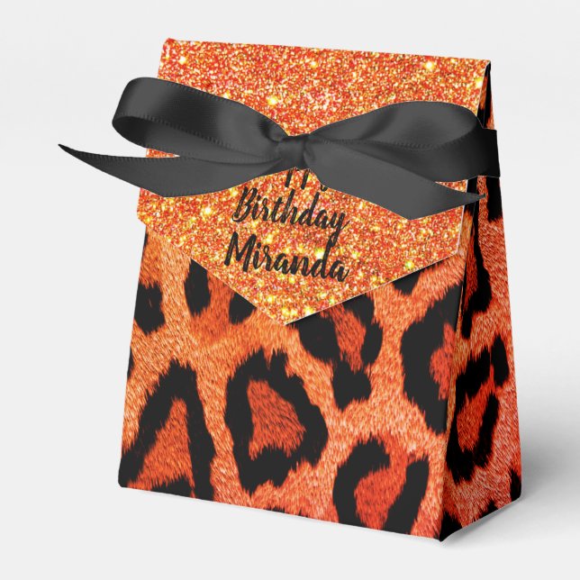 Glitter Glam Orange Leopard Personlig Presentaskar (Framsidan Sidan)