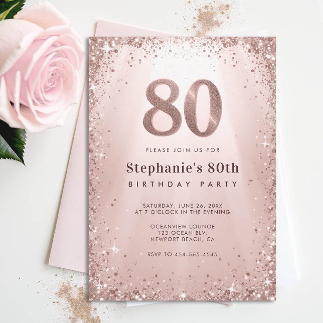 Glitter Glam Ro Guld Sparkles Chic 80:e födelsedag Inbjudningar (80th birthday invitation for women glitter sparkle rose gold glam elegant stylish classy)