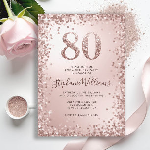 Glitter Glam Sparkles Ro Guld Chic 80:e födelsedag Inbjudningar