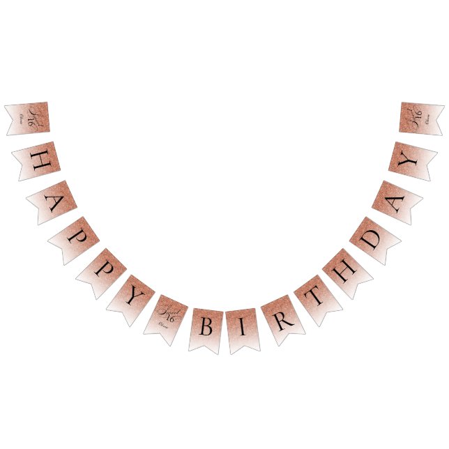 Glitter Glam Sweet 16 Ro Guld Glitter födelsedag Vimplar (Alla)