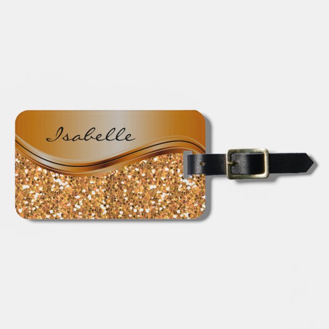 Glitter Glam Terra Cotta Personlig Metall Bagagebricka (Horisontell Framsida)