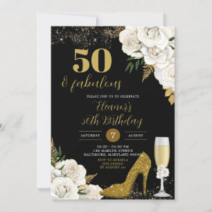 Glitter Glamor Guld Stiletto Heels Vuxen Birthday Inbjudningar