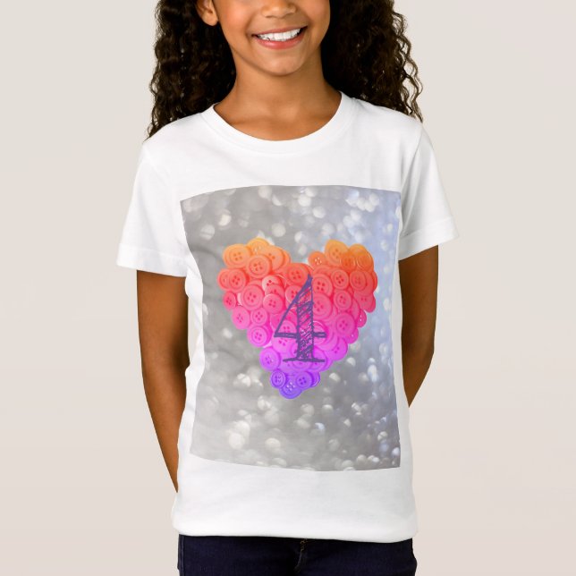 Glitter Glamor Heart 4e födelsedagen flicka T Shirt (Framsida)