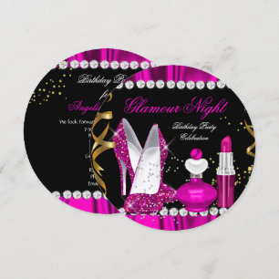 Glitter Glamour Natt Djup Rosa Guld Svart Fest a Inbjudningar