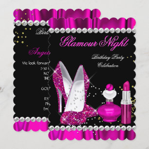 Glitter Glamour Natt Djup Rosa Guld Svart Party b Inbjudningar