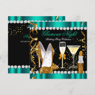 Glitter Glamour Natt Jade Guld Svart Party 2 Inbjudningar