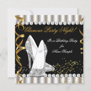 Glitter Glamour Party Natt Silver Guld Höga Klacka Inbjudningar