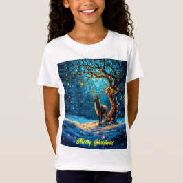 Glitter glans i snö, färgad hjort vid jul t shirt