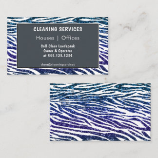 Glitter Gnista Blå Zebra Print Städtjänster Visitkort