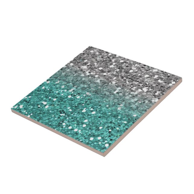 Glitter Gnistra Teal Silver Ombre Sequin utseende Kakelplatta (Sidan)