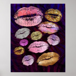 Glitter Gnistrande Kyss Läppar Skönhet Smink Trend Poster