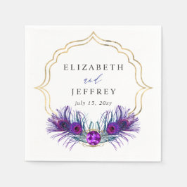 Glitter Gold Blue Purple Peacock Plume Wedding Pappersservett