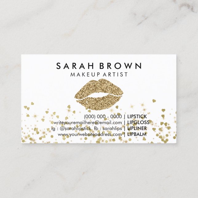 Glitter Gold Lips Print Visitkort (Baksida)
