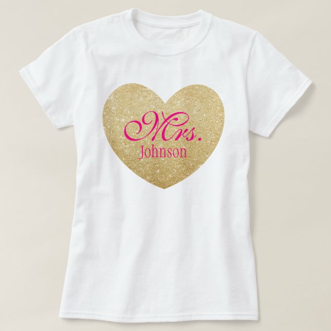 Glitter Golden Heart-Personligen Mrs. 2 T-shirt (Design framsida)