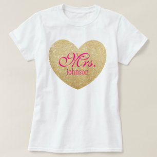 Glitter Golden Heart-Personligen Mrs. 2 Tee