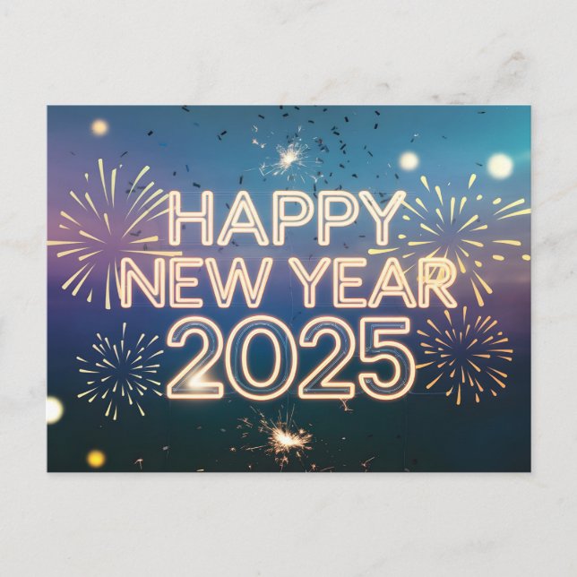 Glitter Gott nytt år 2025 Fireworks Helg Vykort (Framsida)