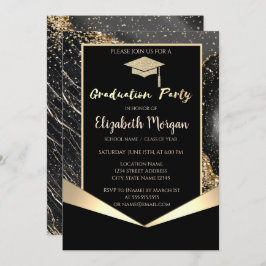 Glitter Grad Cap,Confetti Black Marble Studenten Inbjudningar