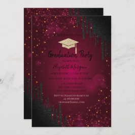 Glitter Grad Cap,Konfetti Black Drives Red Inbjudningar