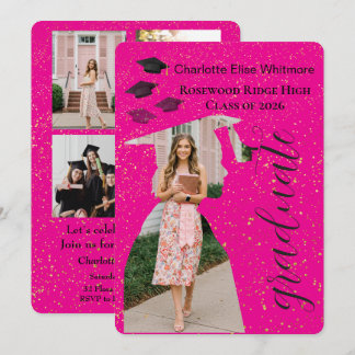 Glitter Graduation Invitation Card with Photos  Inbjudningar