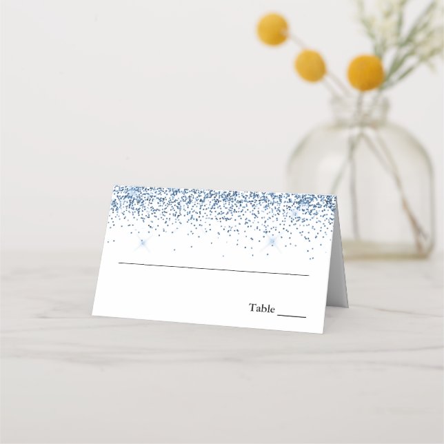 Glitter Gräns, marinblå och vit Personlig Placeringskort (Framsida)