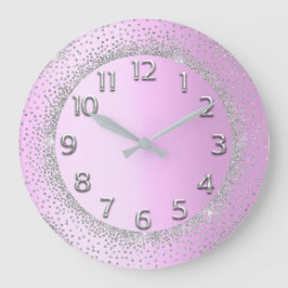 Glitter Grått Rosa Guld Numbers  Beauty Lux Stor Klocka