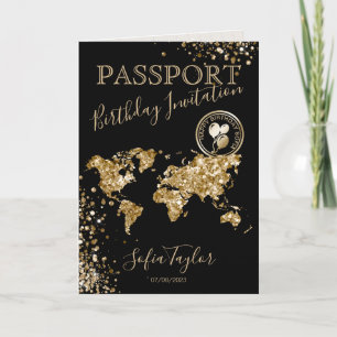 Glitter Grattis på födelsedagen pass Karta oavsett Inbjudan