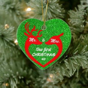 Glitter grönt och kärlek vår första jul julgransprydnad keramik