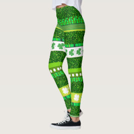 Glitter grönt, Shamrock, klöver Patrick's day Leggings