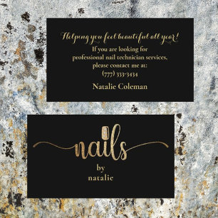 Glitter Guld & Black Nail Technician Affärskort Visitkort